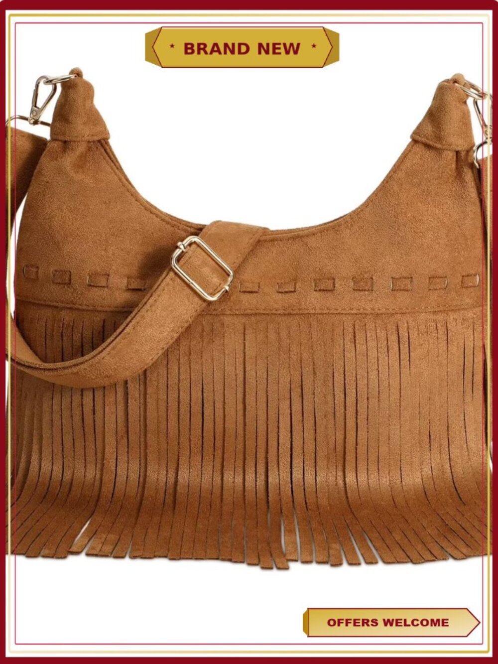 Suede Leather Fringe Tassel Crossbody Bag - Western Cowgirl Boho Purse for Women